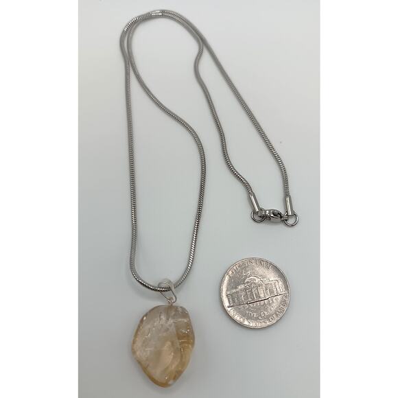 Lovely New Real Natural Stone Citrine Pendant Necklace - Picture 3 of 3